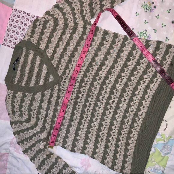 olsen Green and Cream knit Sweater 100% cotton L 3/4 sleeves‎ - Picture 8 of 10